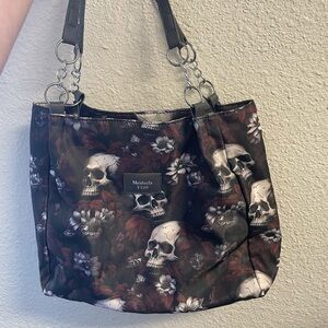 Rose & Skull Print Black Tote Bag